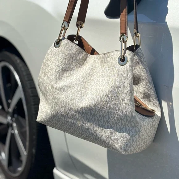 Michael Kors Cream and Brown Shoulder Bag with Hobo Design